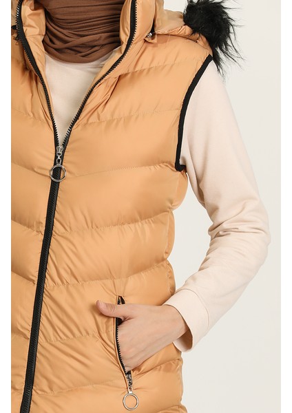 Kapüşonlu Kapitone Şişme Yelek 7003-02 Camel fırsatları