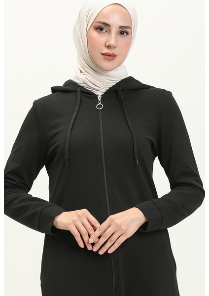 Kapüşonlu Cepli Spor Ferace 3011-07 Siyah