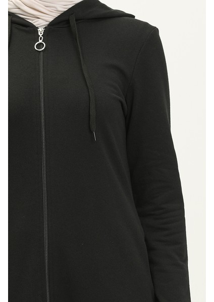 Kapüşonlu Cepli Spor Ferace 3011-07 Siyah