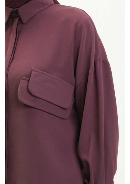 Cep Detaylı Tunik Pantolon Ikili Takım 5556-01 Mürdüm