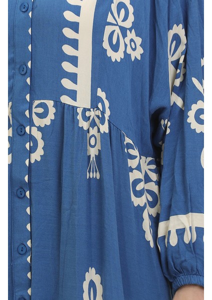 Balon Kol Elbise 4091-04 Indigo