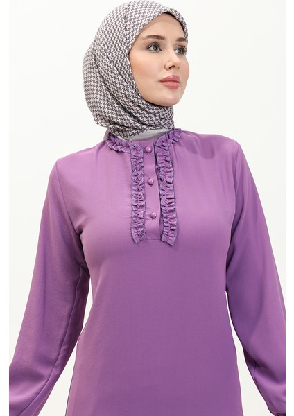 Aerobin Kumaş Fırfırlı Elbise 1006-07 Lila modelleri