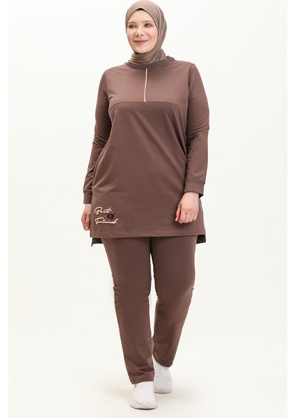 Büyük Beden Cepli Eşofman Takım 11042-02 Kahverengi fiyatları