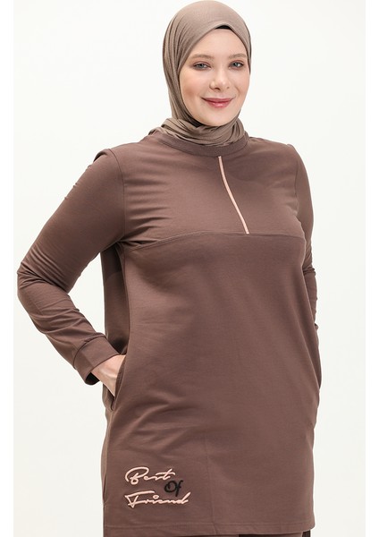 Büyük Beden Cepli Eşofman Takım 11042-02 Kahverengi modelleri