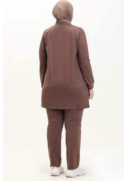 Büyük Beden Cepli Eşofman Takım 11042-02 Kahverengi indirimleri