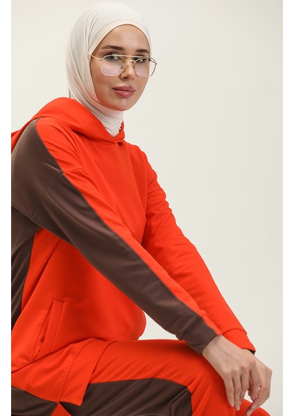 Kapüşonlu Eşofman Takım 71080-05 Oranj modelleri
