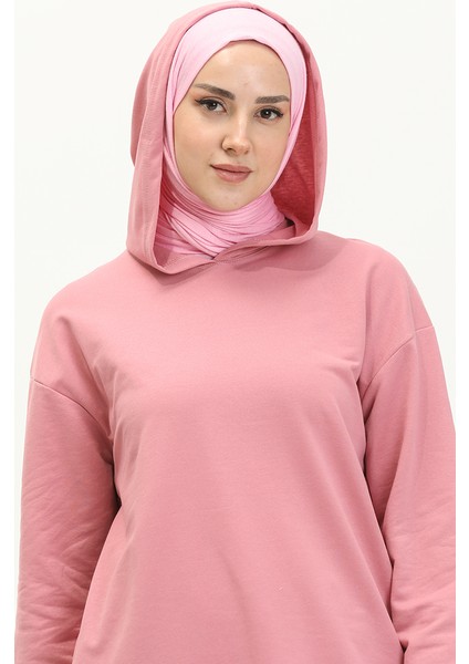 Kapüşonlu Spor Tunik 3007-20 Pembe