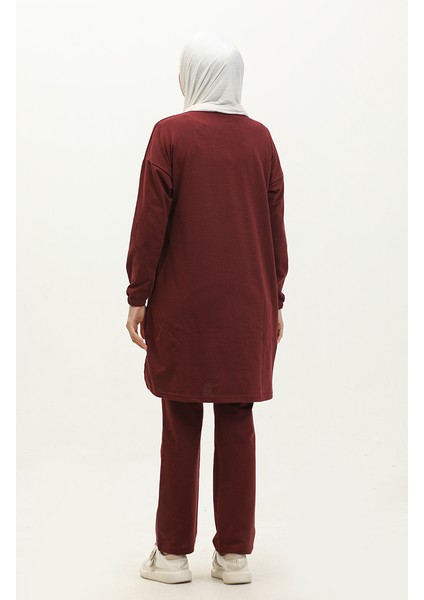 Yırtmaçlı Eşofman Takım 03060-03 Bordo indirimleri