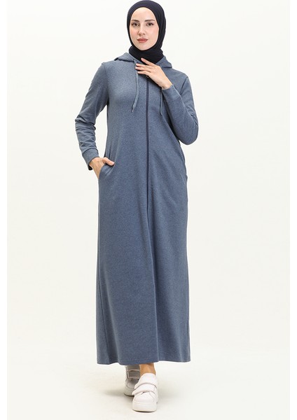 Kapüşonlu Cepli Spor Ferace 3011-05 Indigo