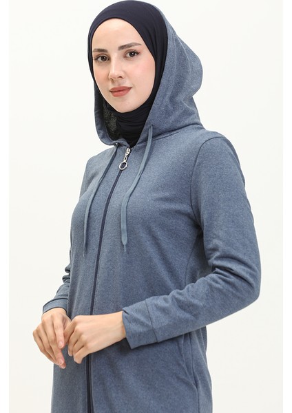Kapüşonlu Cepli Spor Ferace 3011-05 Indigo