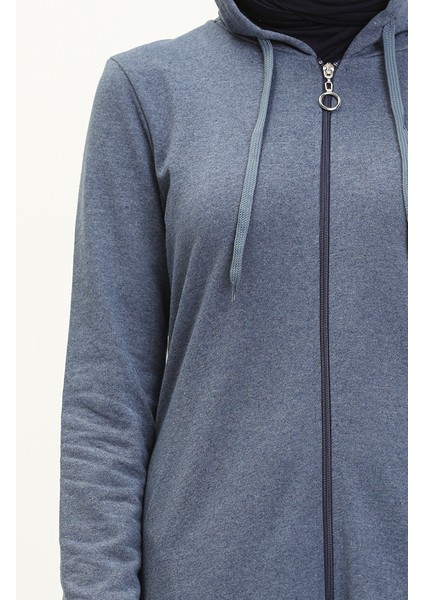 Kapüşonlu Cepli Spor Ferace 3011-05 Indigo