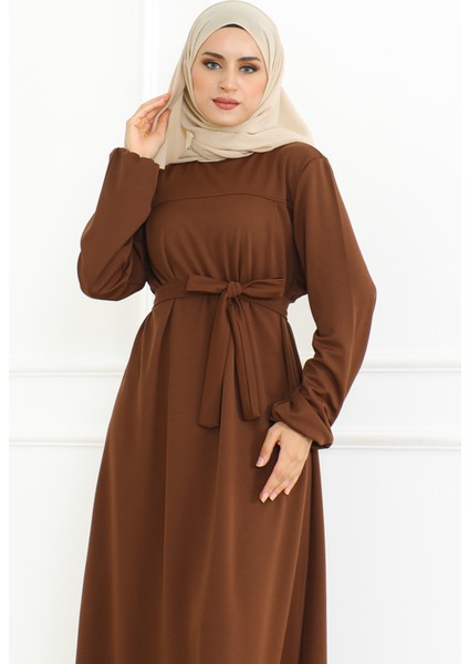 Kuşaklı Spor Elbise 3028-01 Kahverengi