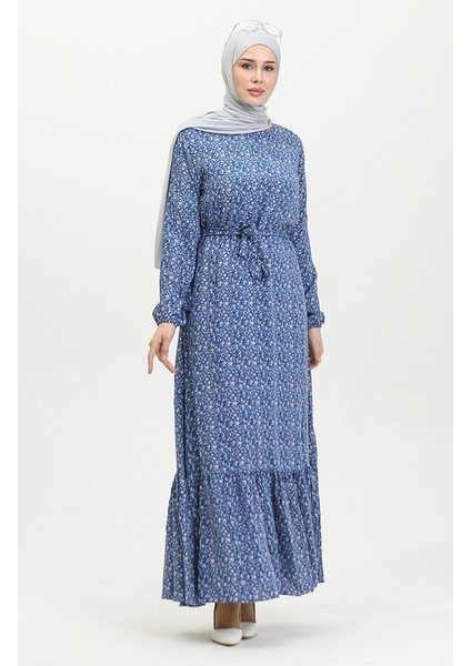Desenli Viskon Elbise 81867-03 Indigo