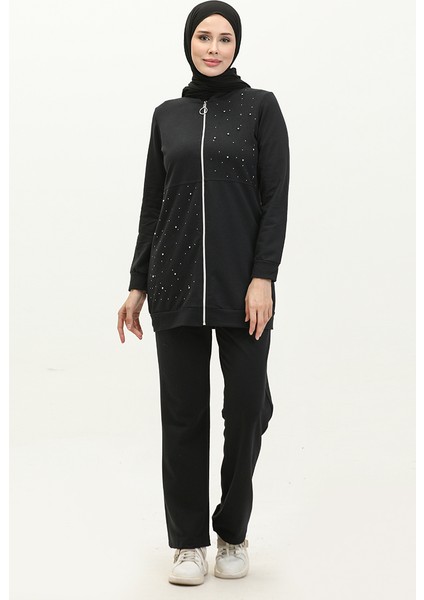Iki Iplik Incili Eşofman Takım 3038-10 Siyah