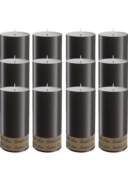 12'li Siyah Silindir Baton Mum 7 x 12 cm