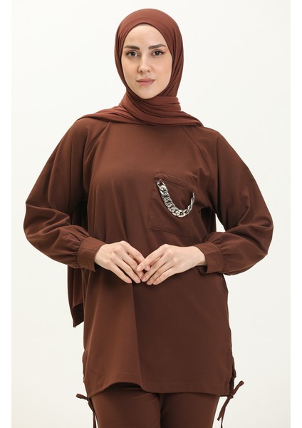 Zincir Detaylı Tunik Pantolon Ikili Takım 70010-03 Kahverengi modelleri