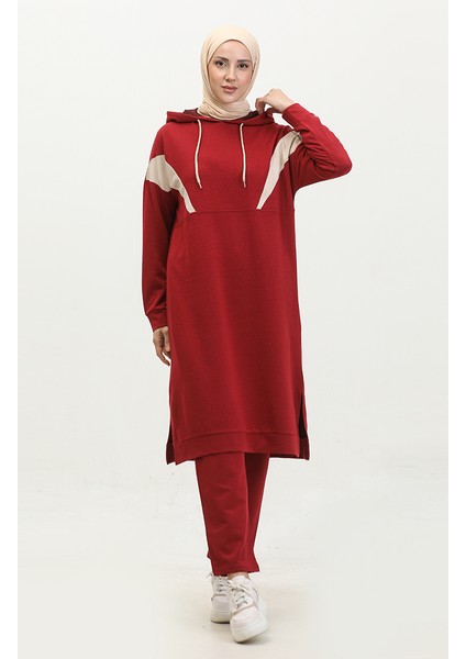 Renk Garnili Eşofman Takm 3026-05 Bordo