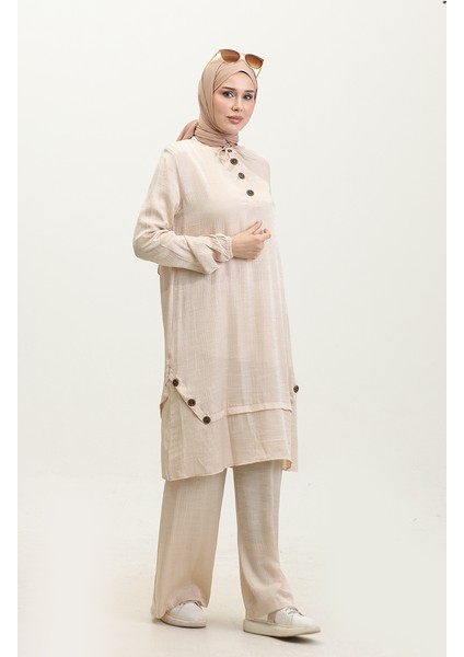 Düğme Detaylı Tunik Pantolon Ikili Takım 11302-05 Krem fiyatları