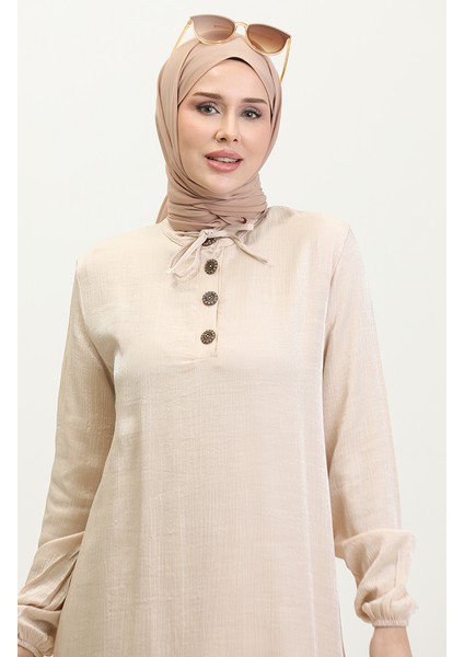 Düğme Detaylı Tunik Pantolon Ikili Takım 11302-05 Krem modelleri