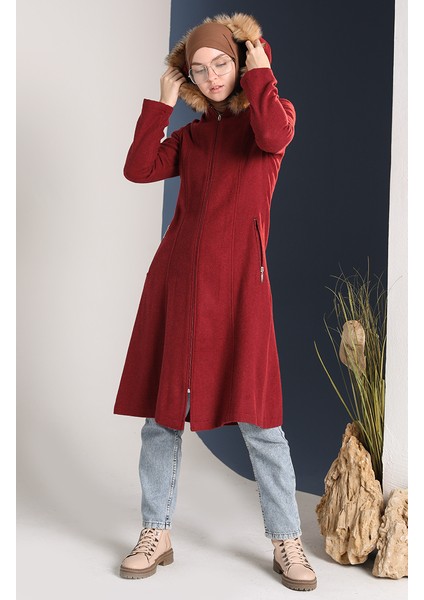 Kürklü Kaşe Kaban 612980-03 Bordo