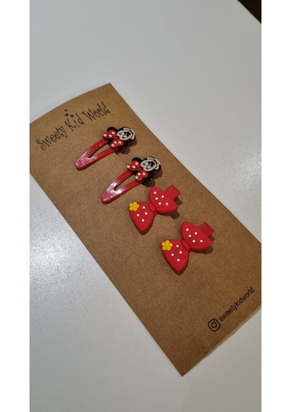 Minnie Mouse Figürlü Kız Çocuk Klipstoka Çiftleri