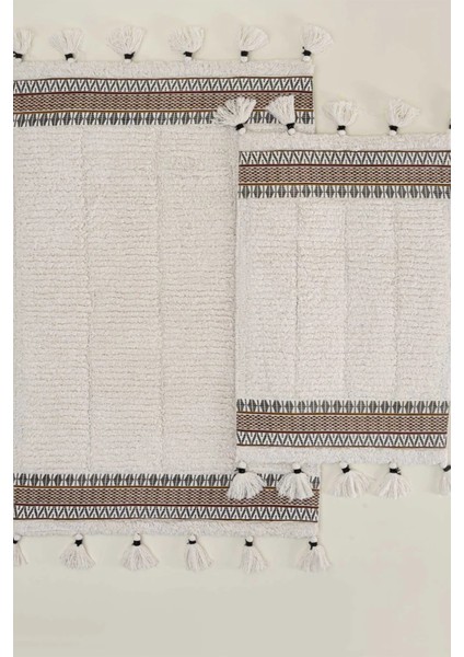 Ecocotton Rita Krem 2'li Karde Pamuk Banyo Paspas Seti
