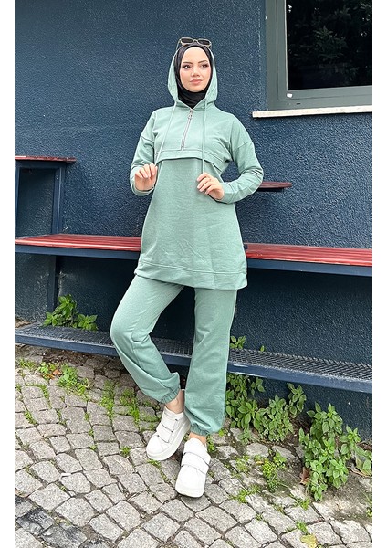 Fermuarlı Kapüşonlu Eşofman Takım 03059-09 Çağla Yeşili fiyatları