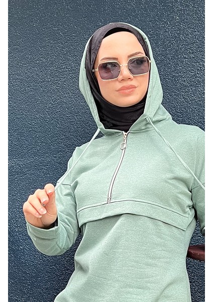 Fermuarlı Kapüşonlu Eşofman Takım 03059-09 Çağla Yeşili modelleri