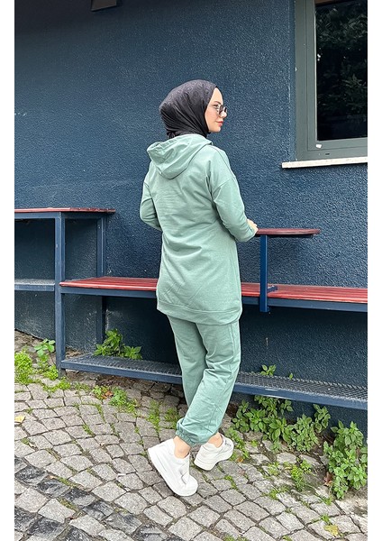 Fermuarlı Kapüşonlu Eşofman Takım 03059-09 Çağla Yeşili fırsatları