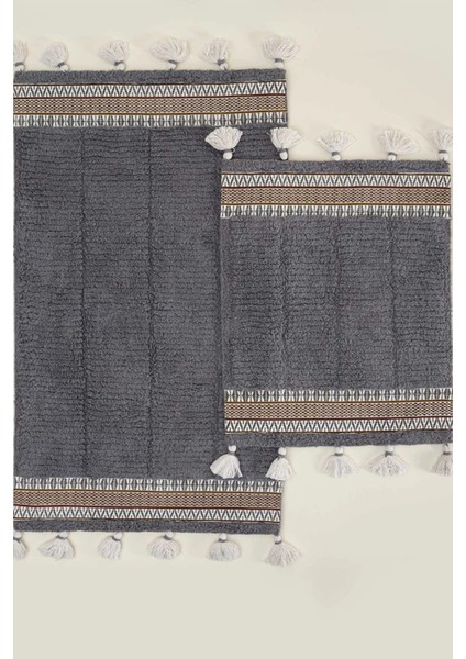 Ecocotton Rita Antrasit 2'li Karde Pamuk Banyo Paspas Seti