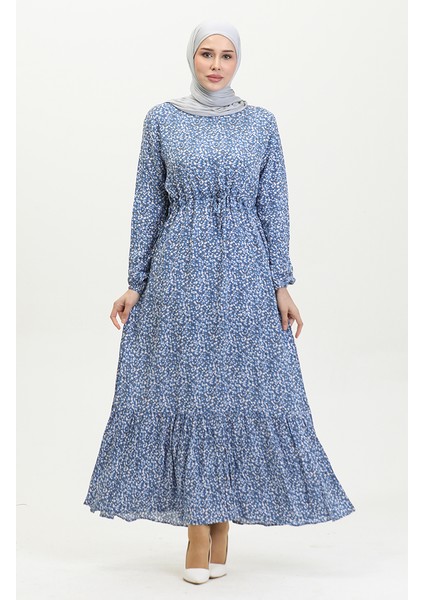 Çiçek Desenli Viskon Elbise 81859-04 Indigo