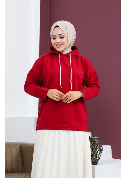 Kapüşonlu Sweatshirt 23002-06 Bordo