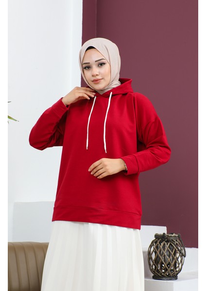 Kapüşonlu Sweatshirt 23002-06 Bordo fırsatları