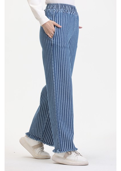 Beli Lastikli Kot Pantolon 1793B-01 Mavi