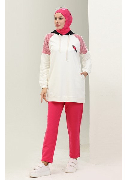 File Detaylı Garnili Eşofman Takım 70080-03 Fuşya