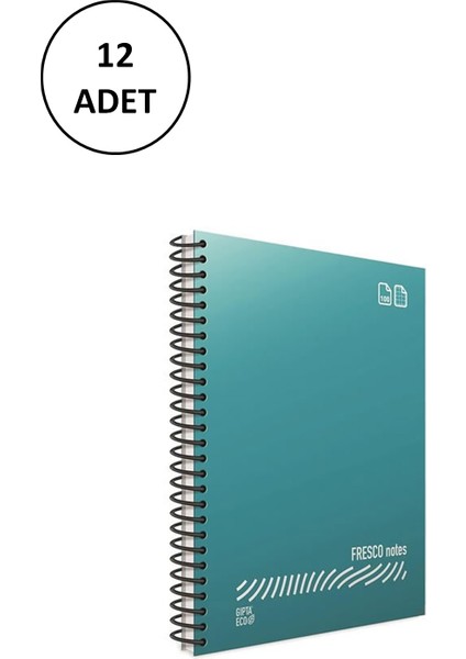 Fresco A4 120 Yaprak Kareli Spiralli Plastik Kapak Defter 12 Adet