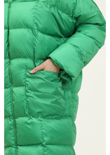 Kapitone Fermuarlı Şişme Mont 7001-10 Yeşil