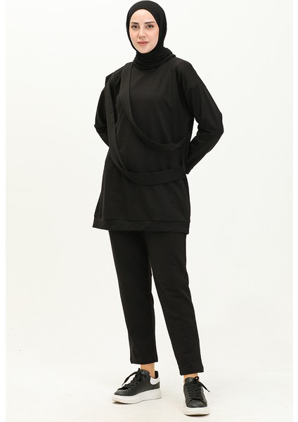 Bisiklet Yaka Eşofman Takım 70091-02 Siyah