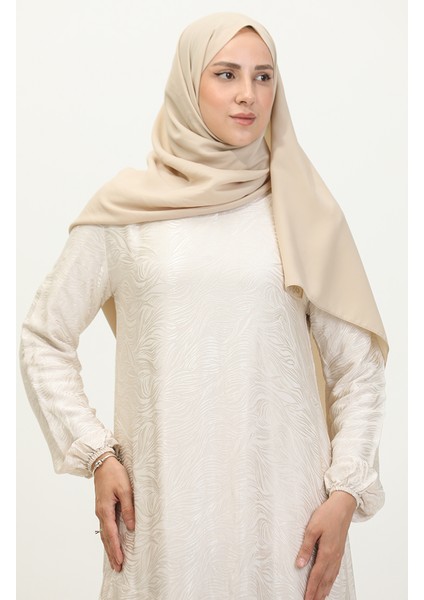 Volan Detaylı Jakarlı Elbise 81866-05 Ekru indirimleri