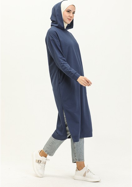 Kapüşonlu Spor Tunik 3007-23 Indigo