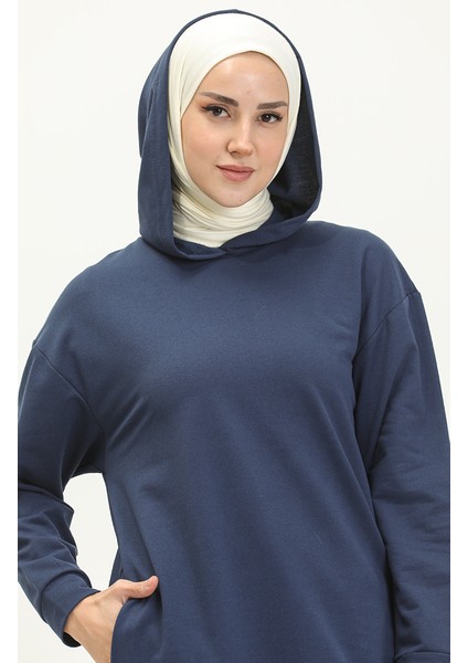 Kapüşonlu Spor Tunik 3007-23 Indigo