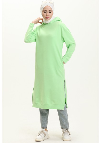 Kapüşonlu Spor Tunik 3007-26 Açık Yeşil