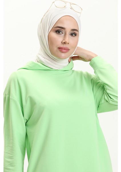 Kapüşonlu Spor Tunik 3007-26 Açık Yeşil