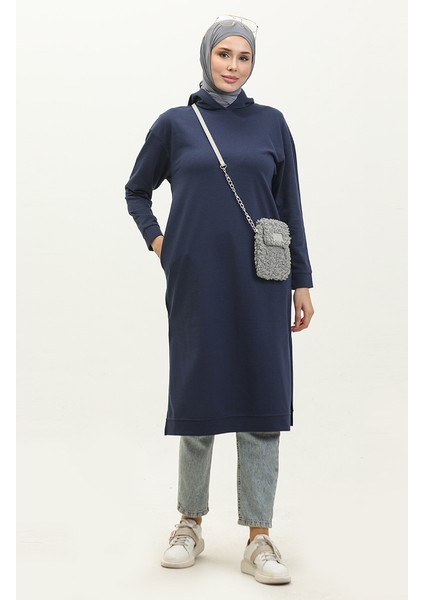 Kapüşonlu Spor Tunik 3007-31 Açık Indigo