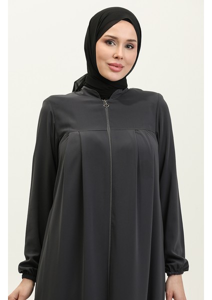Piliseli Fermuarlı Ferace 5004-06 Gri