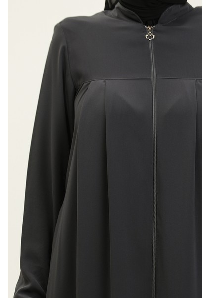 Piliseli Fermuarlı Ferace 5004-06 Gri