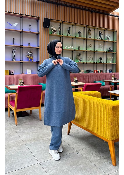 Iki Iplik Fermuarlı Eşofman Takım 3062-08 Indigo