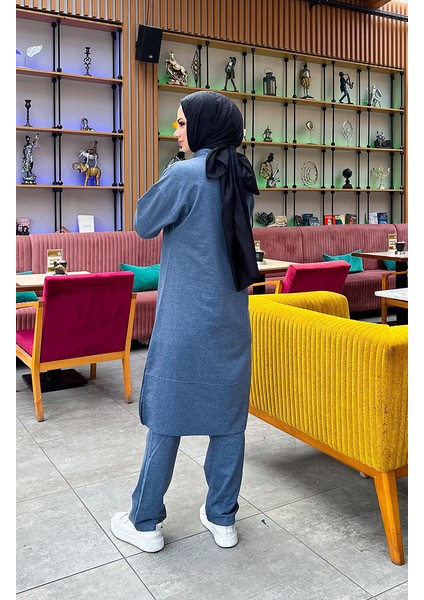 Iki Iplik Fermuarlı Eşofman Takım 3062-08 Indigo