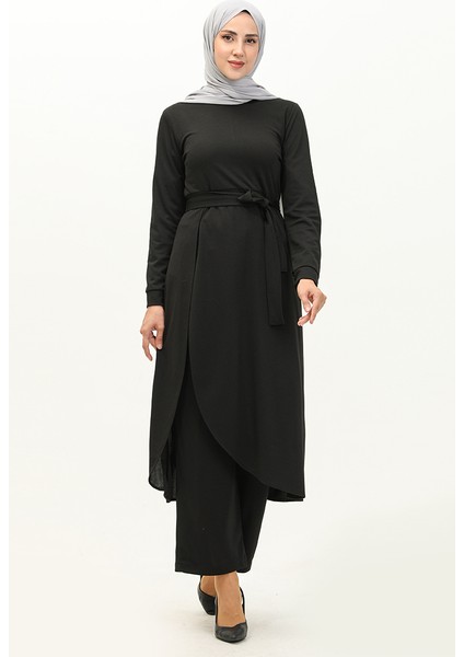 Yırtmaçlı Tunik Pantolon Ikili Takım 0664-02 Siyah