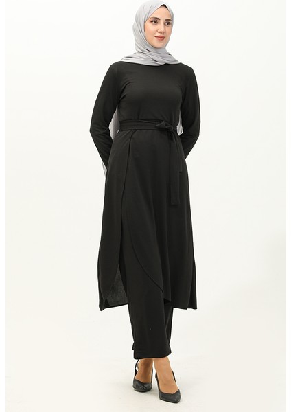 Yırtmaçlı Tunik Pantolon Ikili Takım 0664-02 Siyah